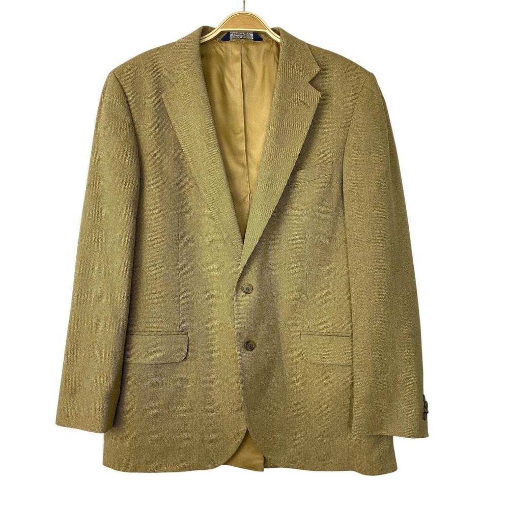 Vintage Y2K Lands End Silk Blazer Sport Coat Men 42L Gold Tan Preppy USA Made - Picture 2 of 13